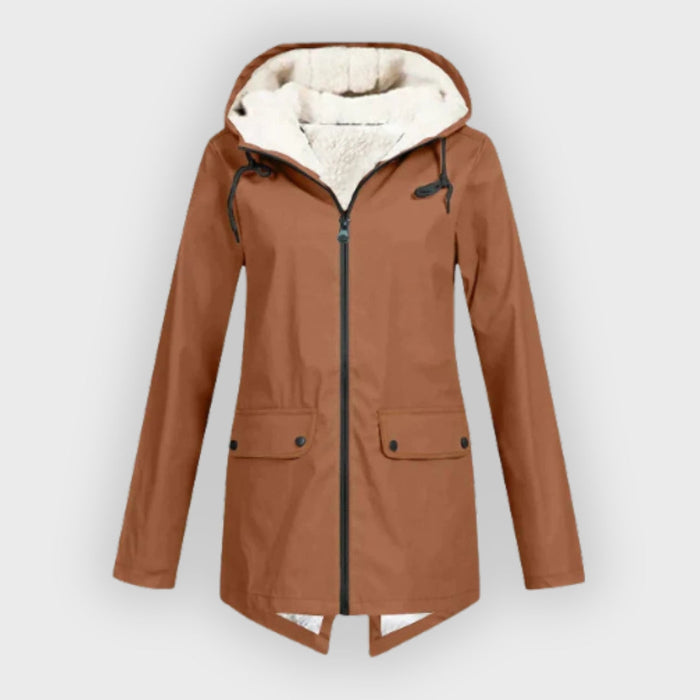 Women's Fleece-Lined Hooded Trench Coat Water-Resistant