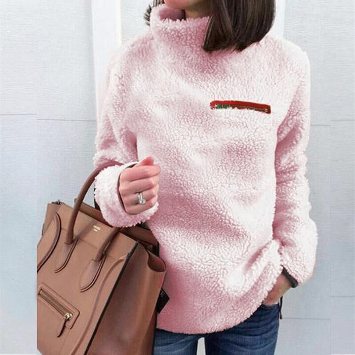 Women's Fleece Pullover Stand Collar Chest Zip