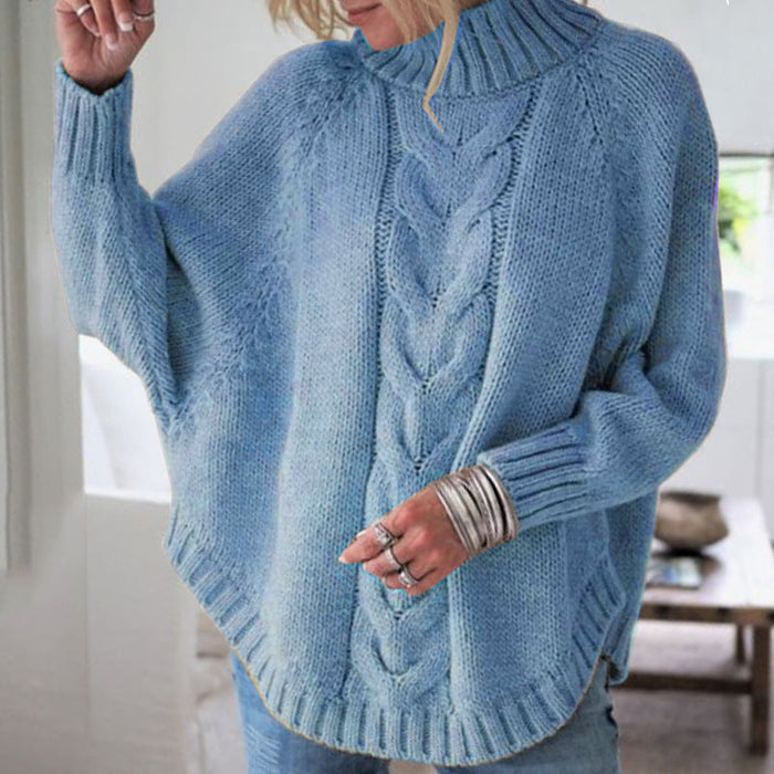 Women's Cable-Knit Turtleneck Sweater with Dolman Sleeves