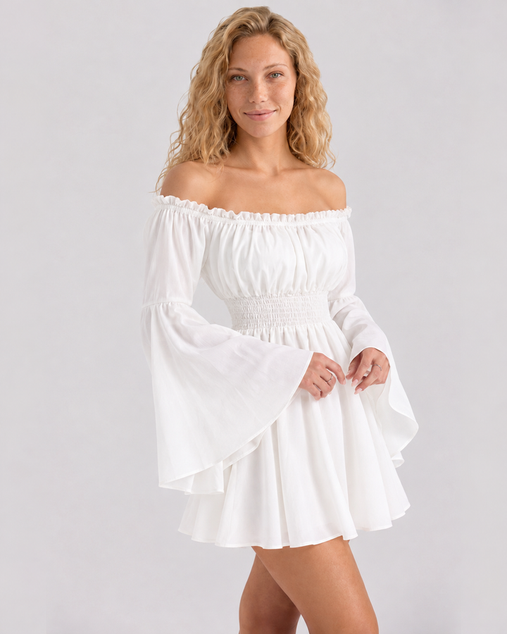 Monica | Flute Sleeve Mini Dress with Fitted Waist