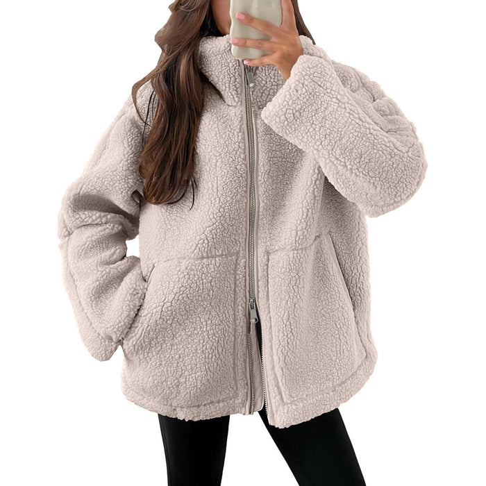 Women's Oversized Teddy Fleece Jacket with Front Zipper