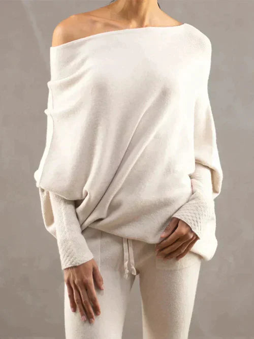 Women's Off-Shoulder Sweater with Dolman Sleeves