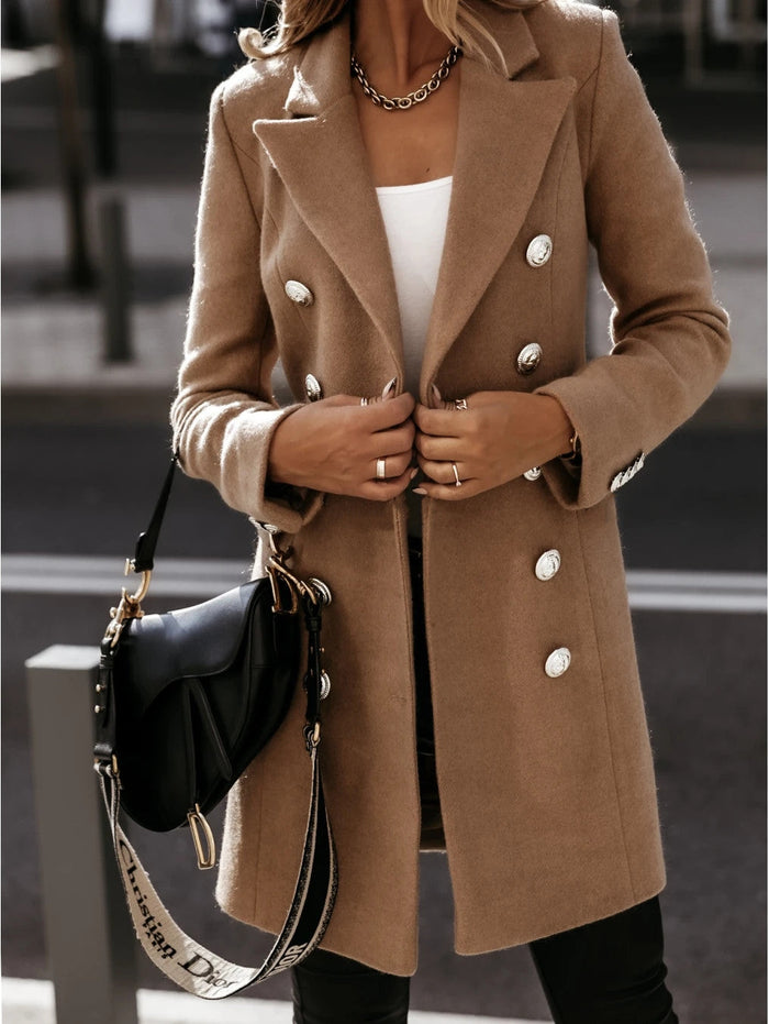 Women's Double-Breasted Coat with Notch Lapels
