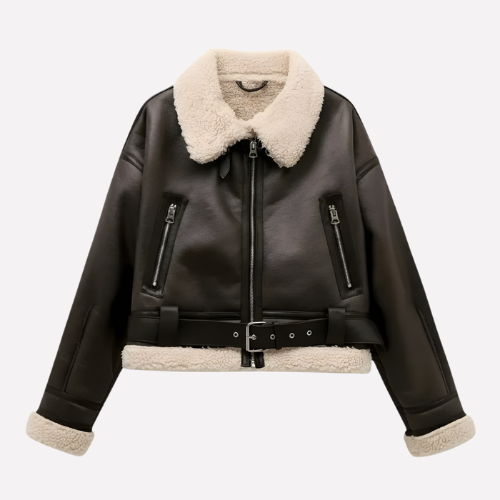 Women's Shearling-Lined Aviator Jacket with Belt