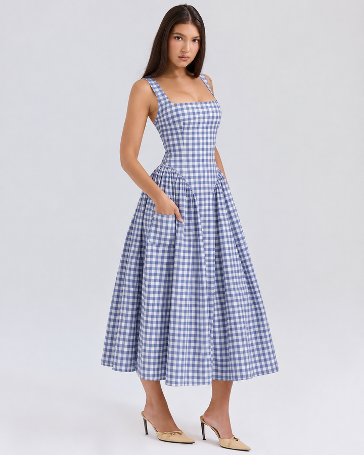 Lorna | Cotton Midi Sundress with Gathered Skirt