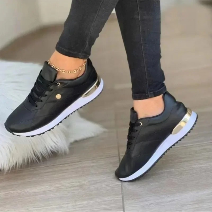 Women's Metallic Lace-Up Sneakers with Fur Trim