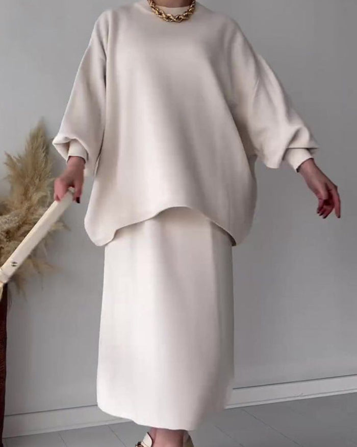 Women's Two-Piece Set Oversized Top Midi Skirt Lounge