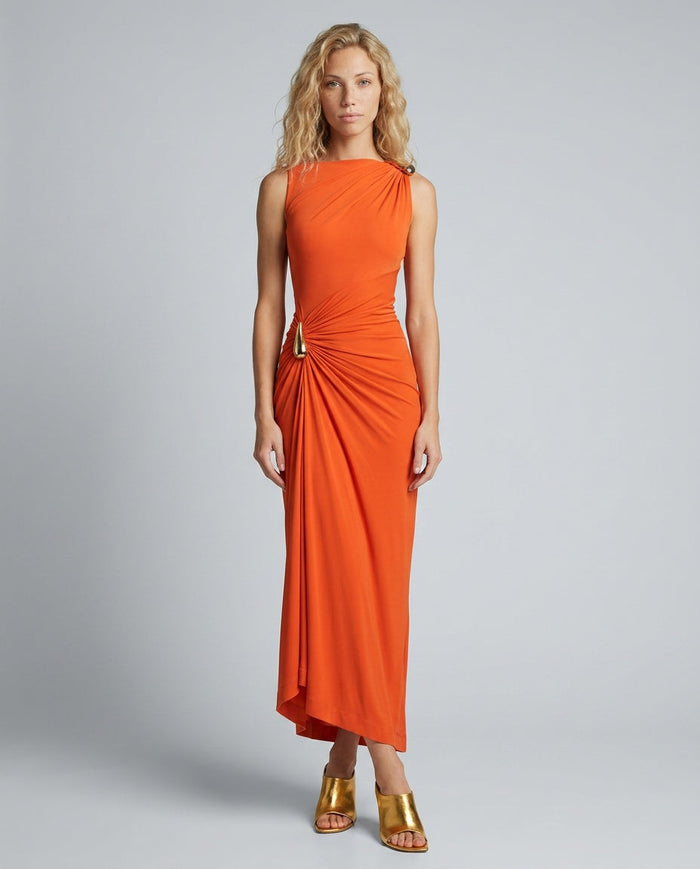Ivy | Sleeveless Metal Detail Irregular Midi Dress