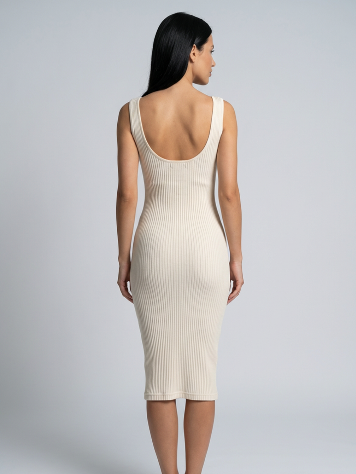 Zaria | Ribbed Midi Dress with Scoop Neck