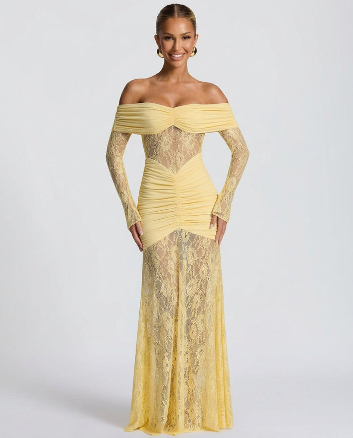Sabine | Lace Long Sleeve Strapless Maxi Dress