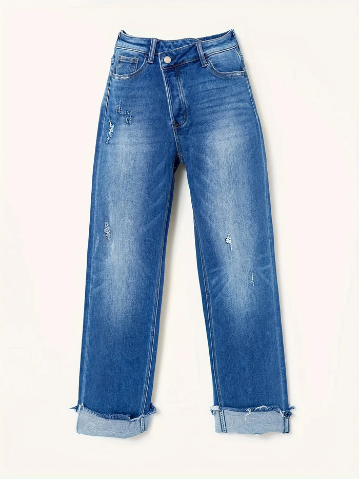 Women's Asymmetric Straight-Leg Jeans Rolled Hem