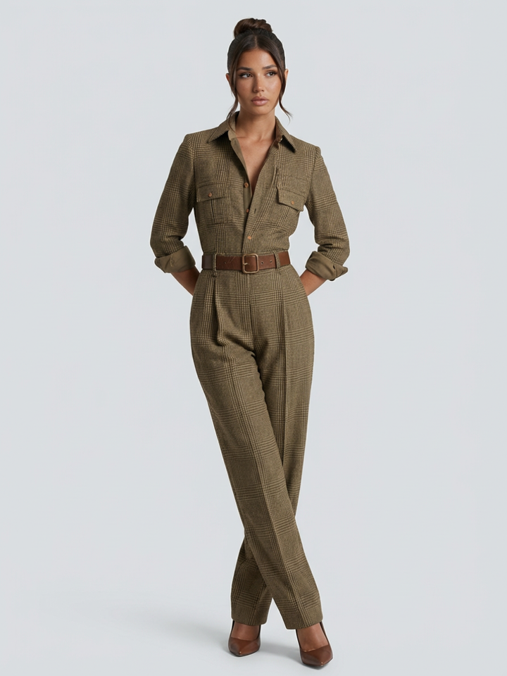 Fiona | Elegant Tweed Jumpsuit with Check Pattern