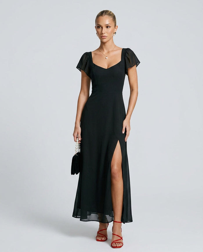 Greta | Sweetheart Neck Chiffon Maxi Dress