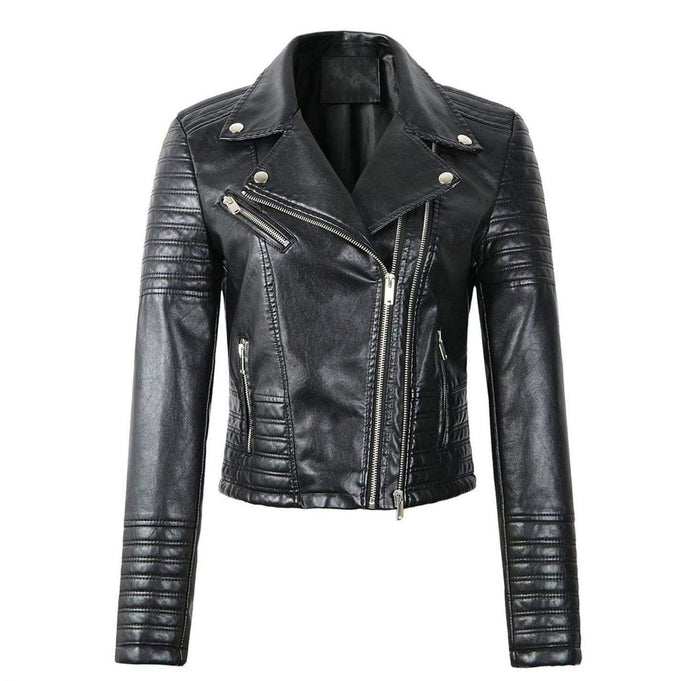 Women's Moto Jacket with Asymmetric Zip and Quilted Sleeves