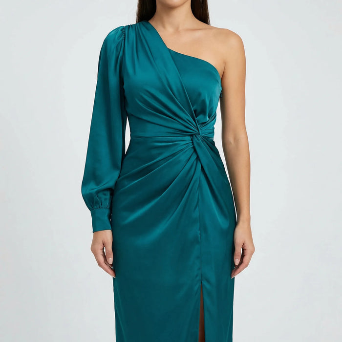 Women's One-Shoulder Evening Gown with Ruched Waist