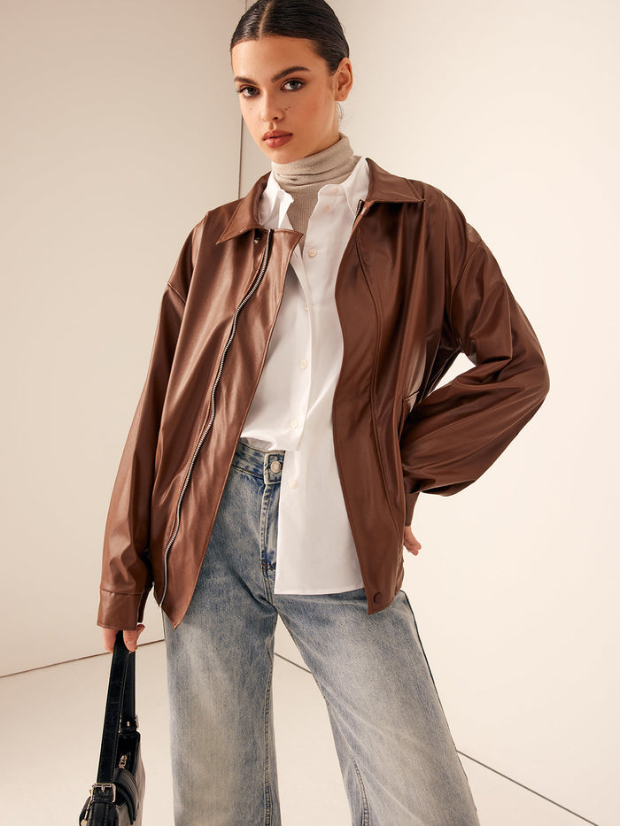 Women's Oversized Bomber Jacket with Zip Front