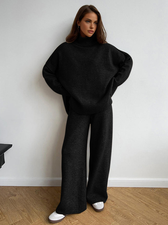 Women's Turtleneck Sweater Set with Wide-Leg Pants