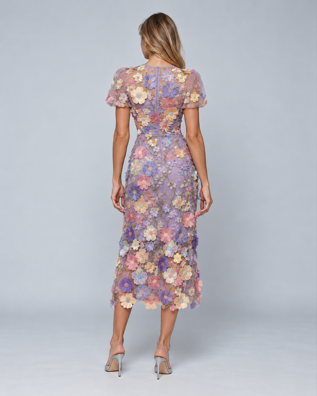 Bernice | V Neck Floral Embroidered Midi Dress