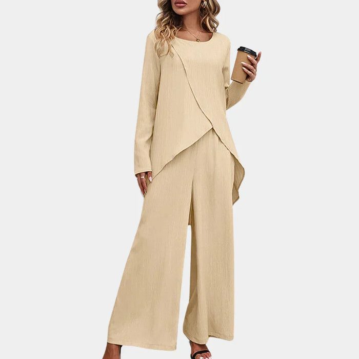 Women's 2-Piece Pantsuit Set with Asymmetric Top