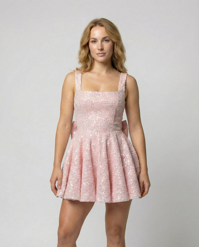 Women's Sequin Mini Dress with Square Neckline