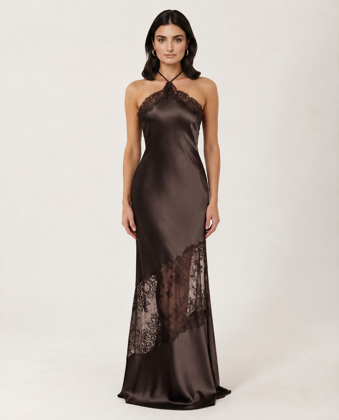 Caitlin | Halter Neck Maxi Dress with Lace Trim