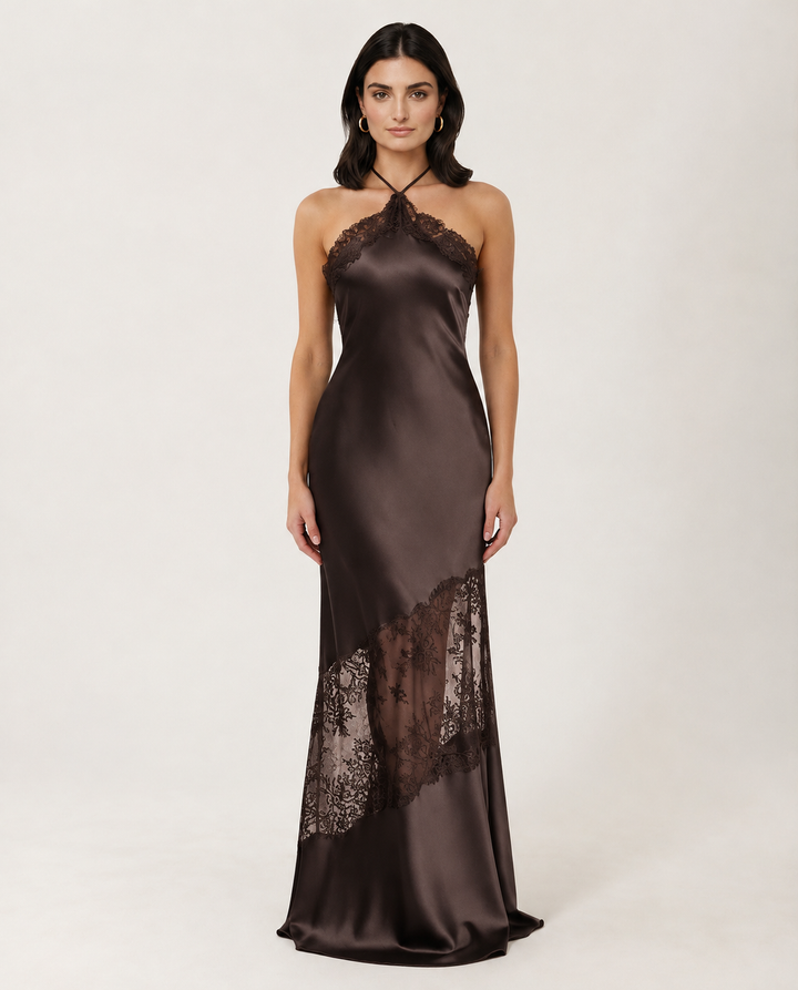 Caitlin | Halter Neck Maxi Dress with Lace Trim