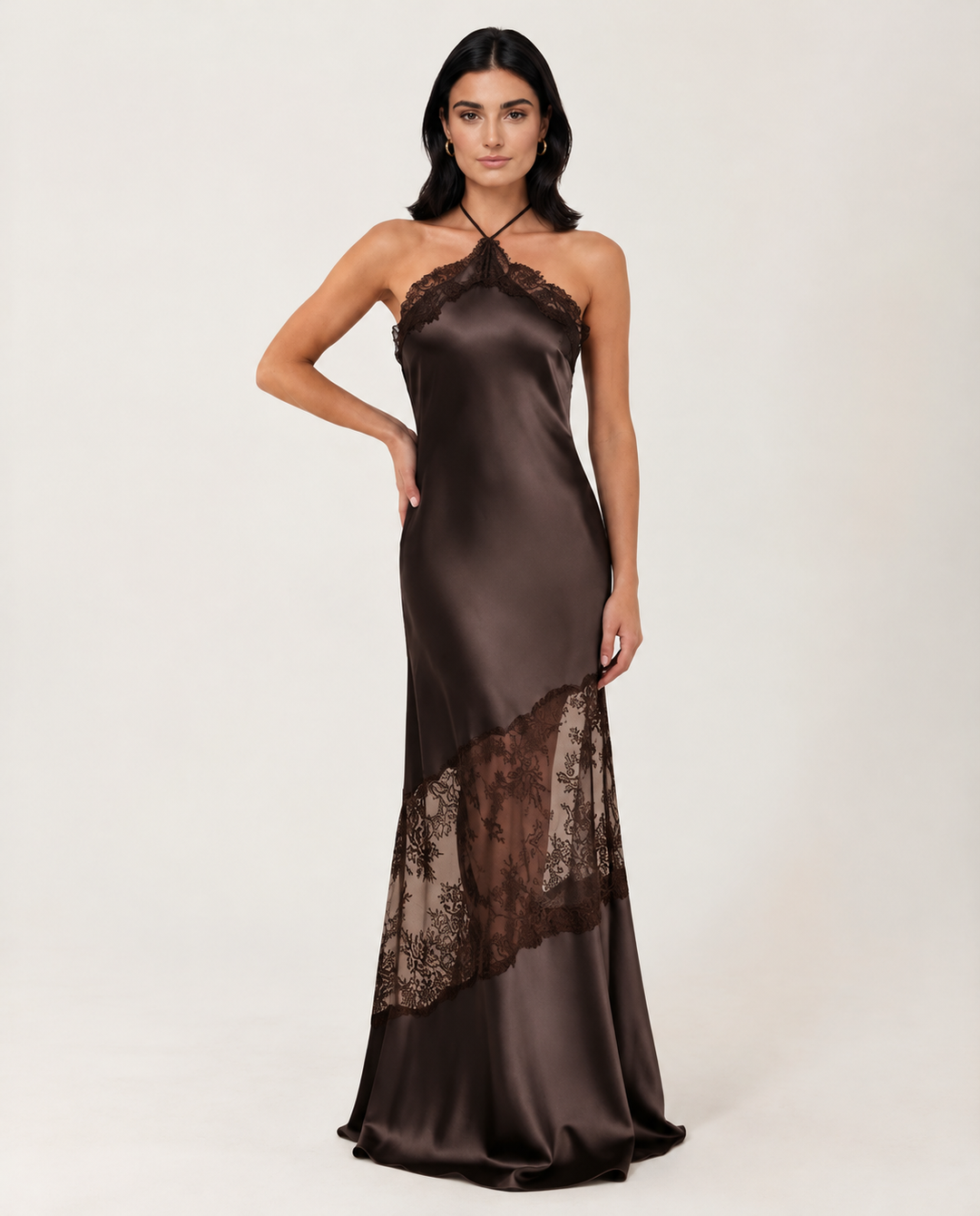 Caitlin | Halter Neck Maxi Dress with Lace Trim