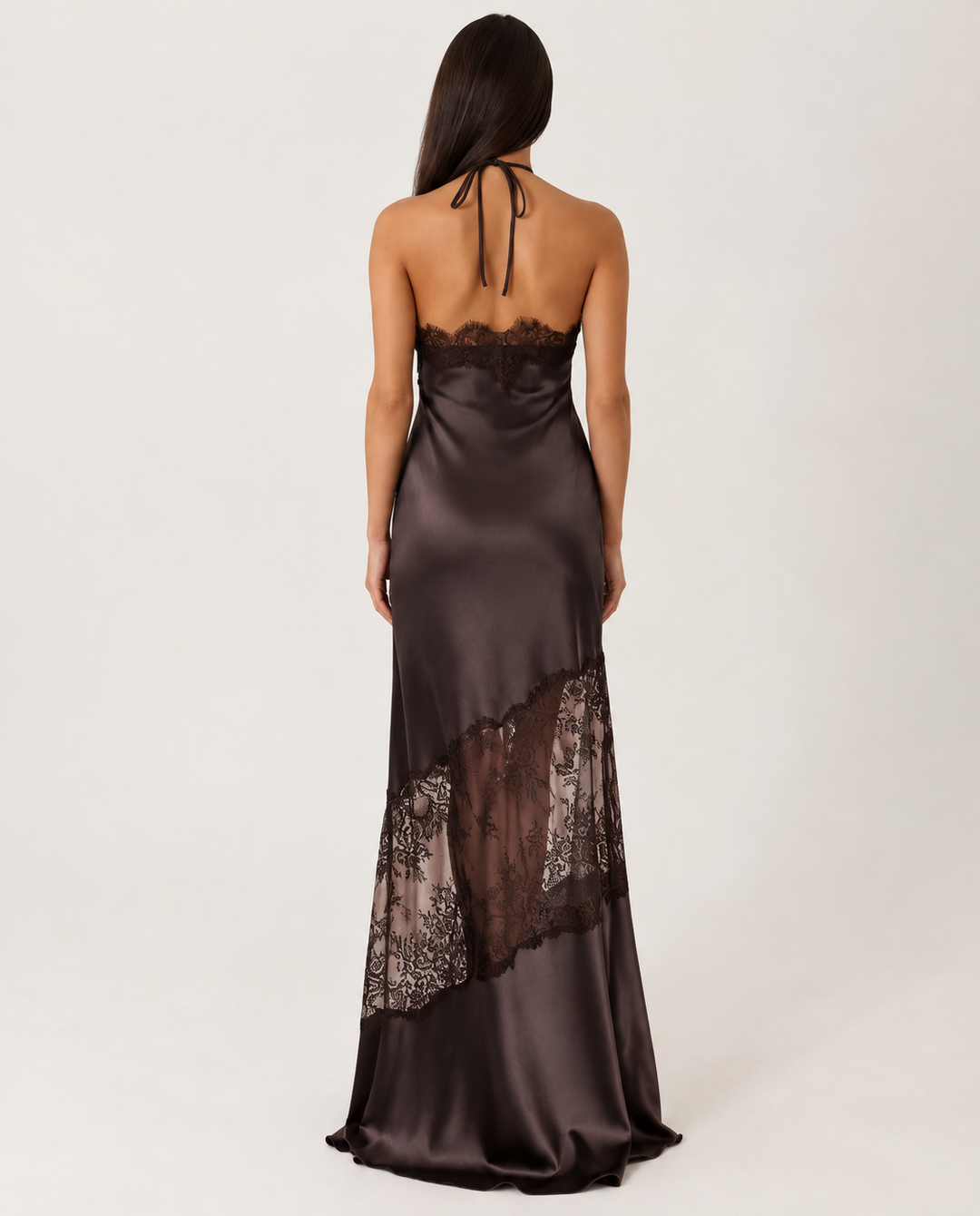 Caitlin | Halter Neck Maxi Dress with Lace Trim