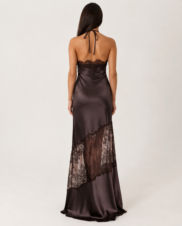 Caitlin | Halter Neck Maxi Dress with Lace Trim