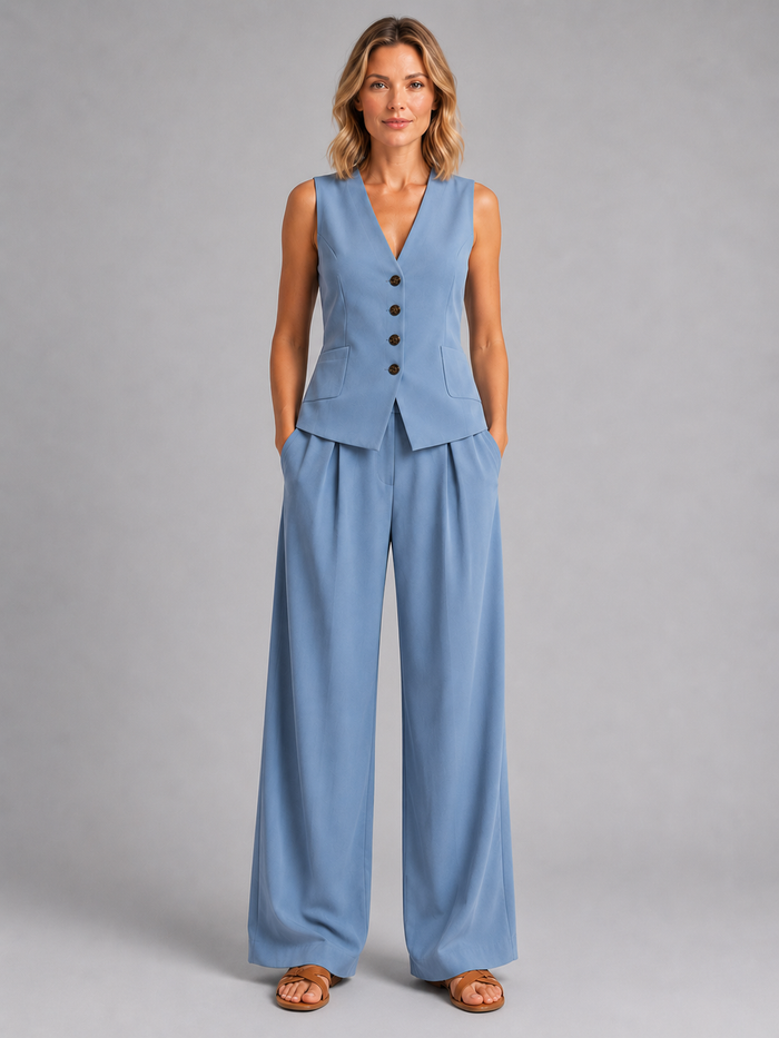 Marlowe | Sleeveless Waistcoat & Wide-Leg Pants Co-Ord Set