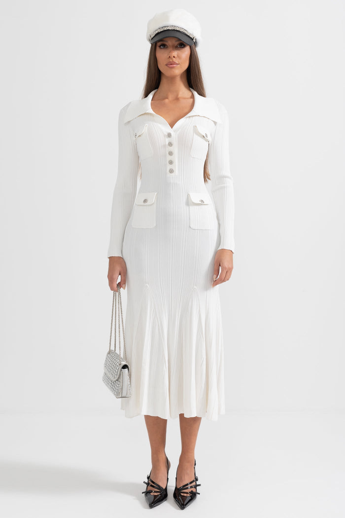 Sabine | Long Sleeve Ribbed Midi Dress