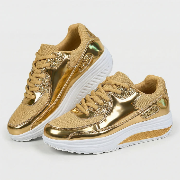 Women's Metallic Platform Sneakers Arch Support Lace-Up