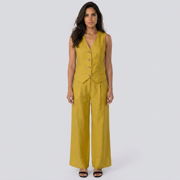 Edda | V-Neck Waistcoat &amp; Wide-Leg Pant Co-ord Set