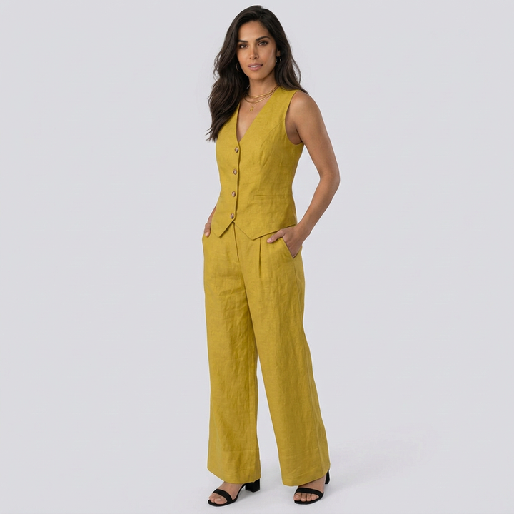 Edda | V-Neck Waistcoat &amp; Wide-Leg Pant Co-ord Set