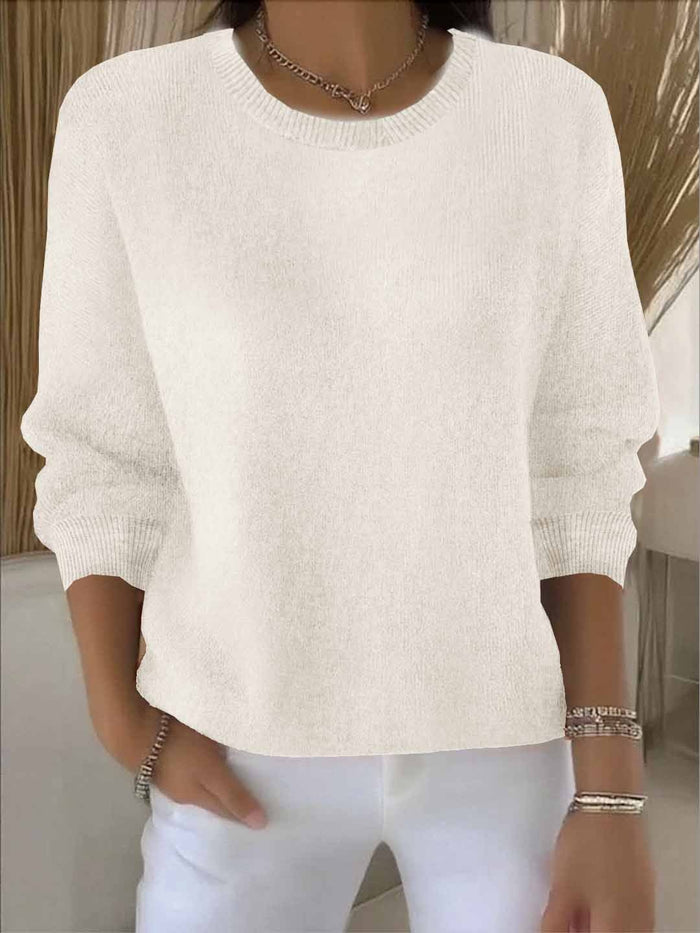 Women's Crew Neck Cropped Sweater with Ribbed Trim