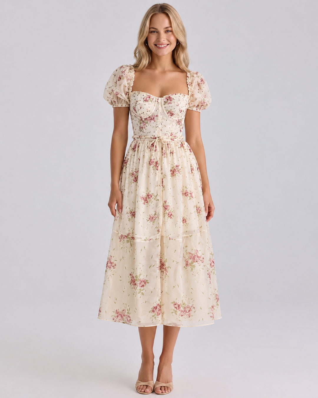 Finley | Midi Dress with Floral Print and Puff Sleeves