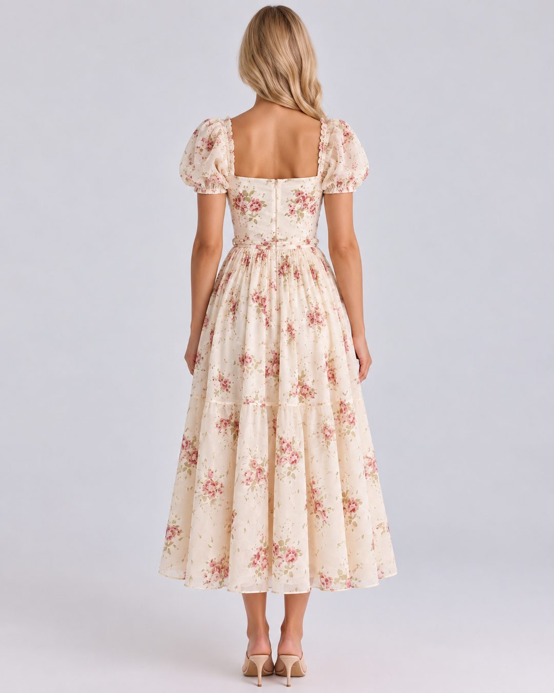 Finley | Midi Dress with Floral Print and Puff Sleeves