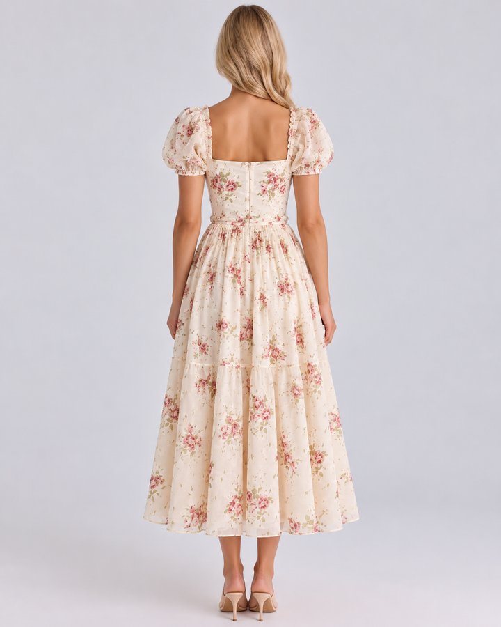 Finley | Midi Dress with Floral Print and Puff Sleeves