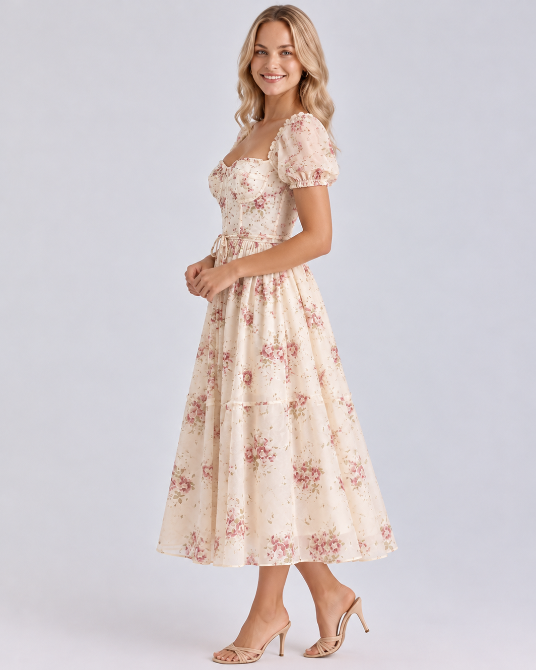 Finley | Midi Dress with Floral Print and Puff Sleeves