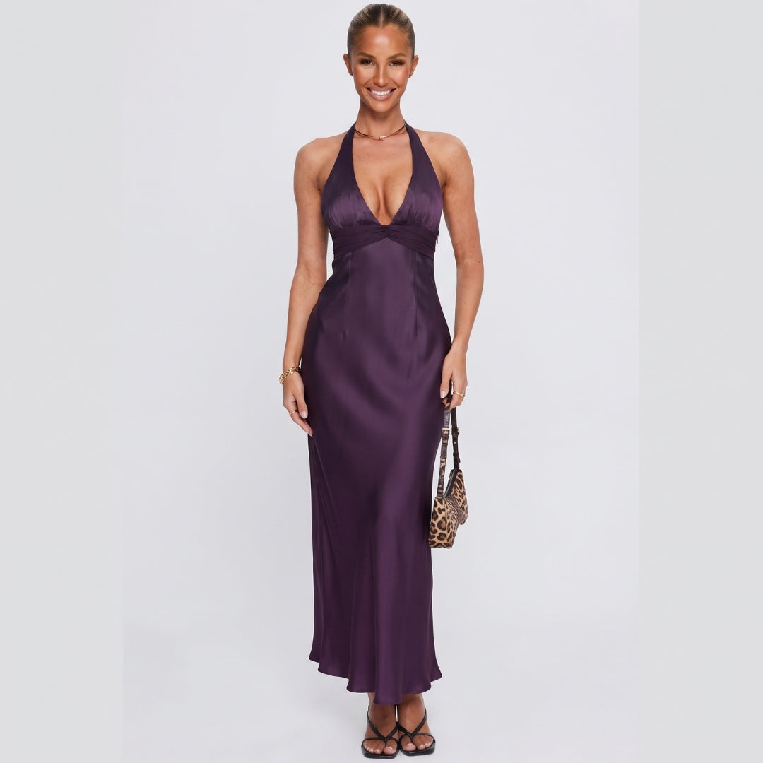 Giselle | Halter Neck Plum Maxi Dress