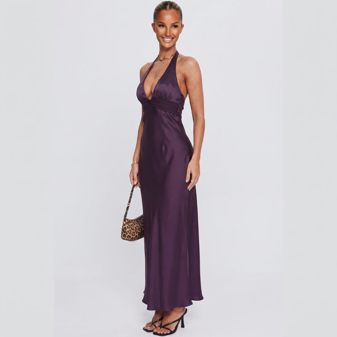 Giselle | Halter Neck Plum Maxi Dress