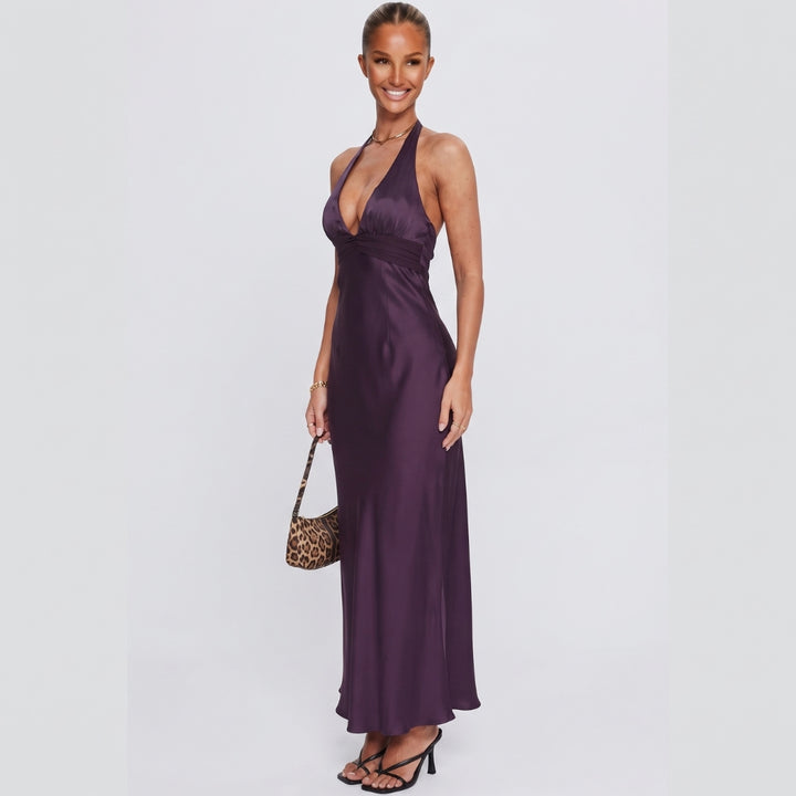 Giselle | Halter Neck Plum Maxi Dress