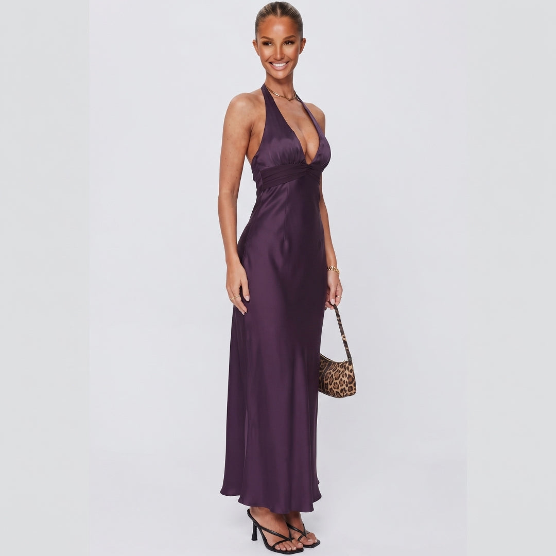 Giselle | Halter Neck Plum Maxi Dress