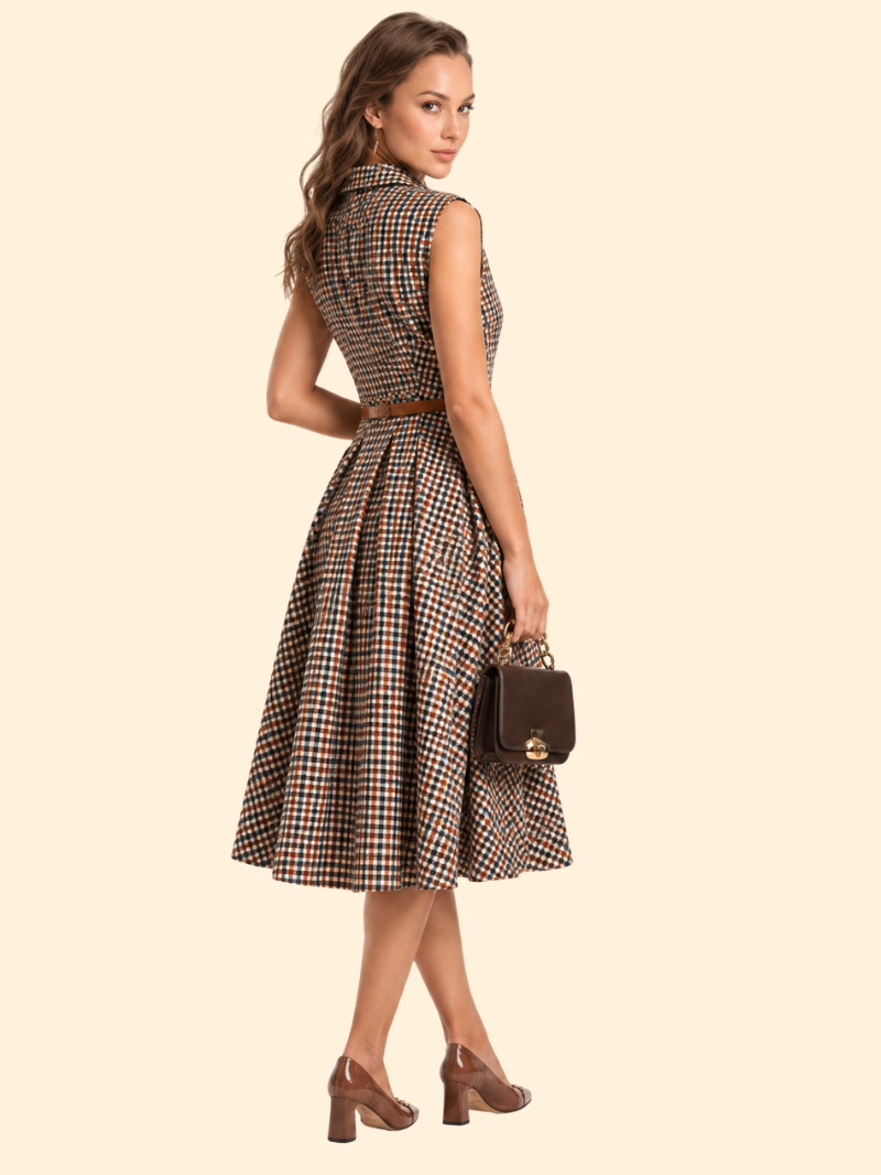 Harriet | Plaid Button Pleated Midi Dress
