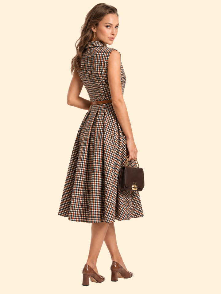 Harriet | Plaid Button Pleated Midi Dress