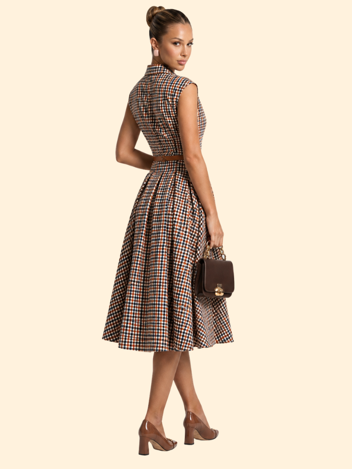 Harriet | Plaid Button Pleated Midi Dress