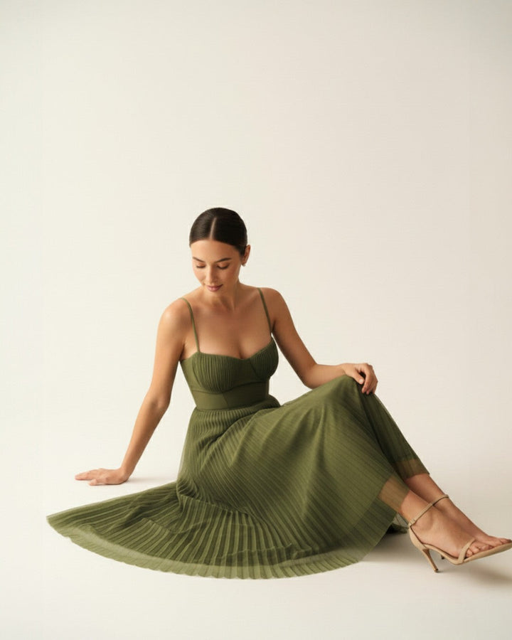 Isabella | Pleated Tulle Midi Dress