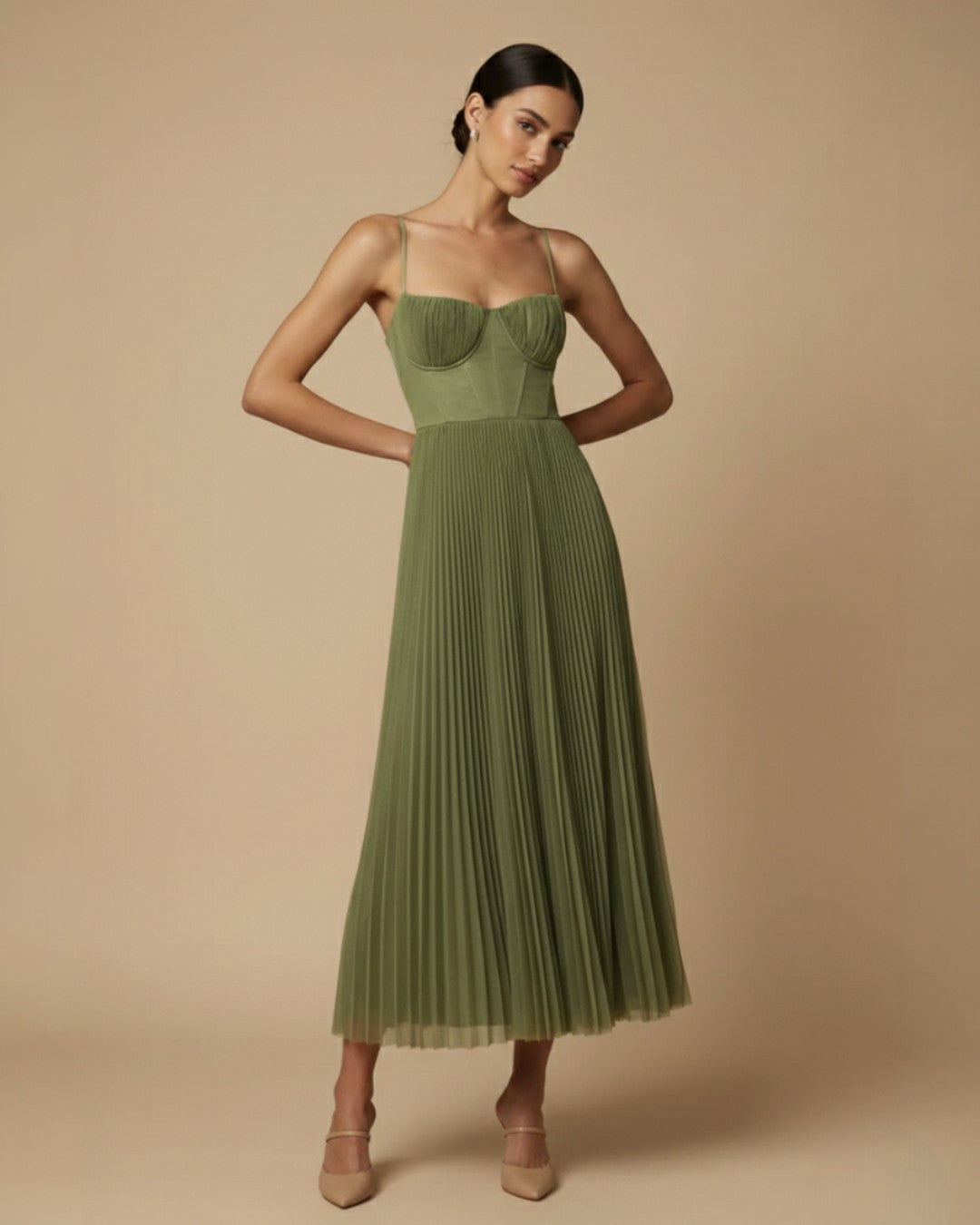 Isabella | Pleated Tulle Midi Dress