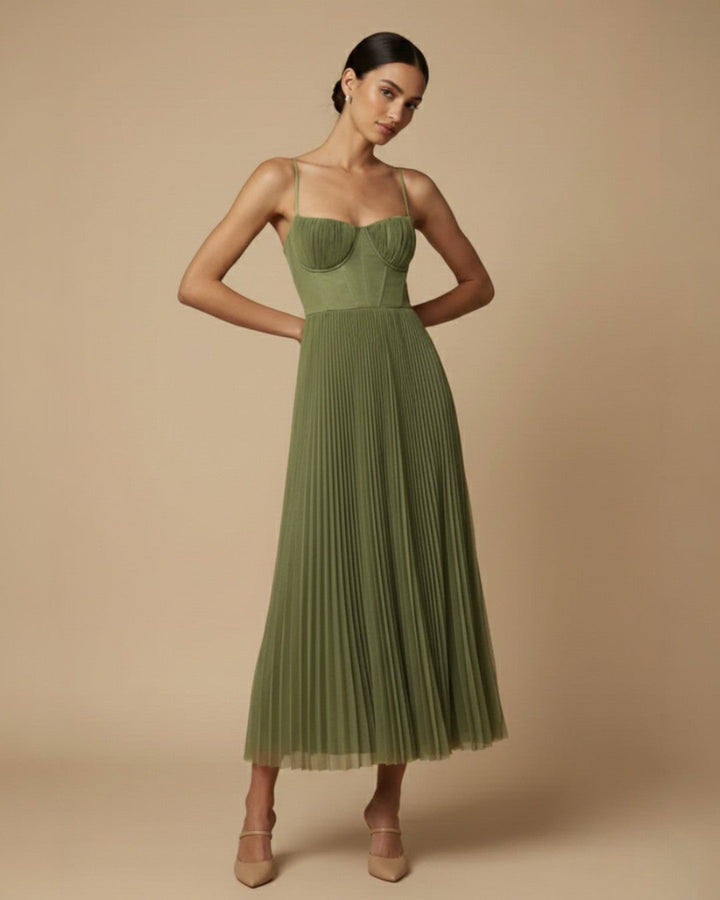 Isabella | Pleated Tulle Midi Dress