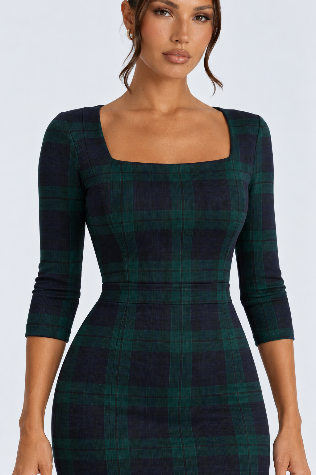 Jerry | Check Knit Maxi Dress with Belted Waist